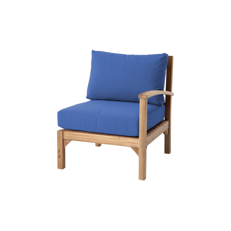 Chaise longue d'extérieur en teck avec coussins Sunbrella Huntington, Saphir