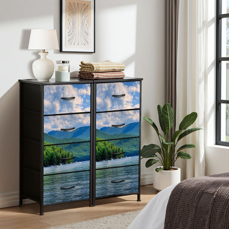4 Drawer Dresser for Bedroom, Narrow Chest of Drawers, Wooden Top and Study Iron Frame 18"x37.5"-(WxH)