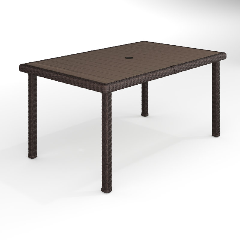 Brown Rattan Wicker 60" Indoor-Outdoor Patio Table with Faux Wood Top