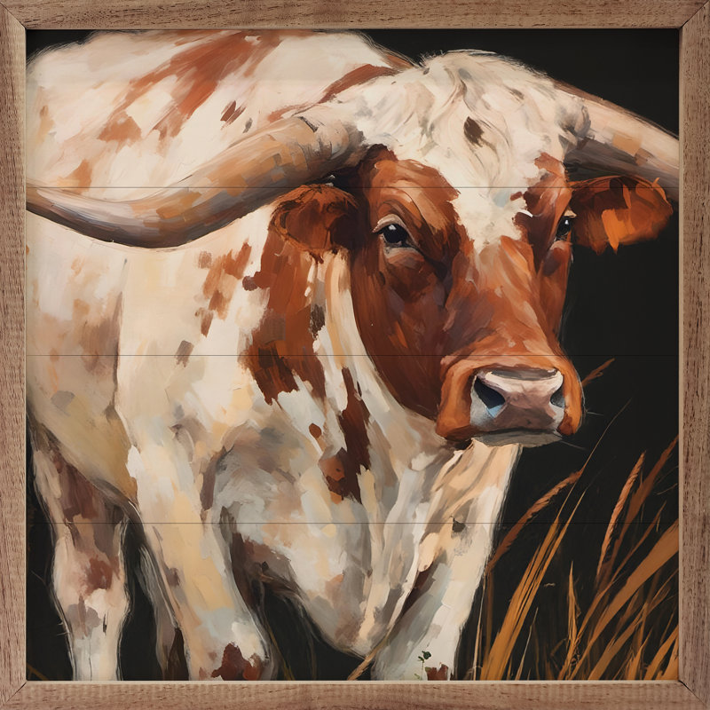 Longhorn brun et blanc, H 24 po x l 24 po