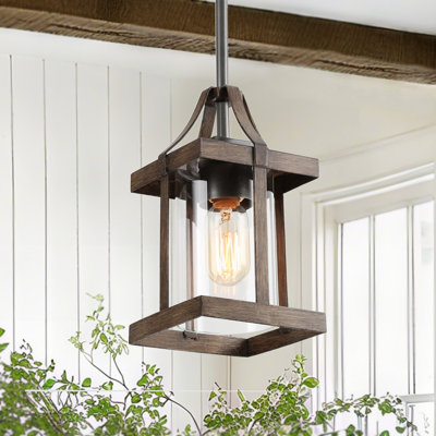 1-Light Mini Lantern Pendant with Rust Dark Gray Finish