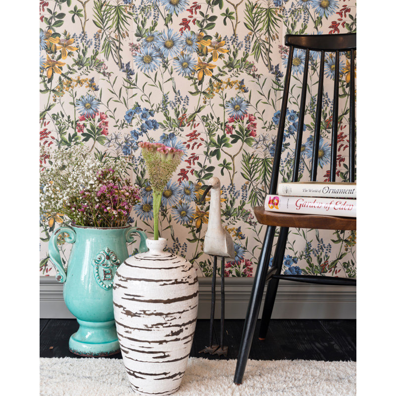 Hippie Spirit Floral Wallpaper Roll, Taupe/Green/Blue/Yellow
