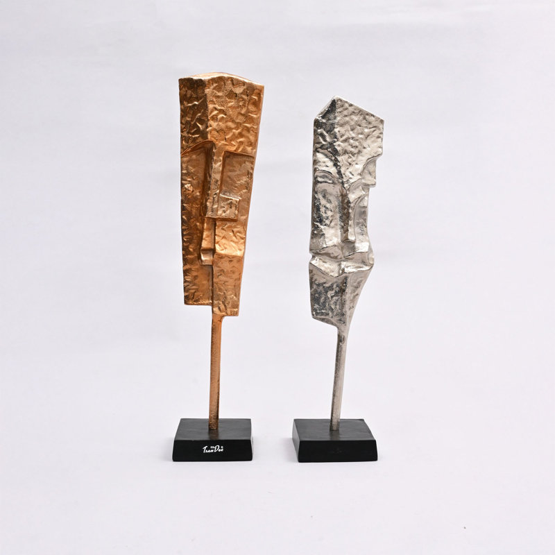 Set of 2 Modern Abstract Aluminum Sculptures with Black Base-22.5" & 21" H