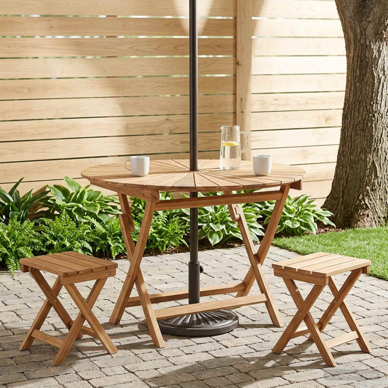 Hazele Round 33.5'' Outdoor Dining Table, 29.53" H x 43.31" W x 43.31" D, Honey Brown