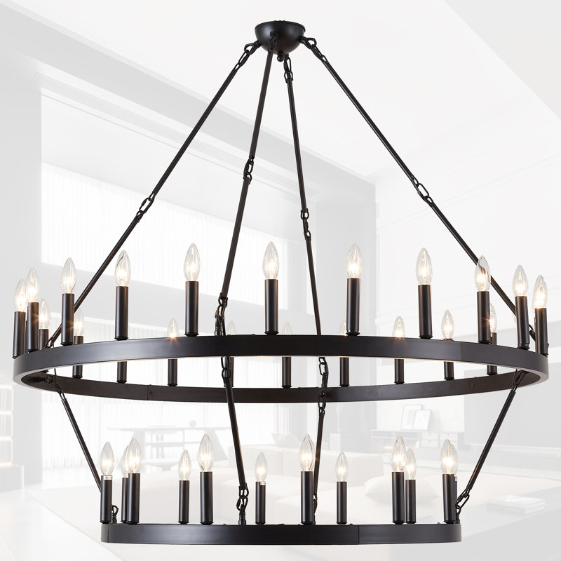 Vilmos 36 - Light Dimmable Wagon Wheel Chandelier, Matte Black, 47.24" W
