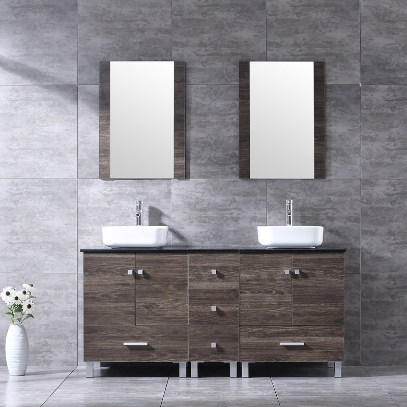 Aldesina 60'' Double Bathroom Vanity with Glass Top