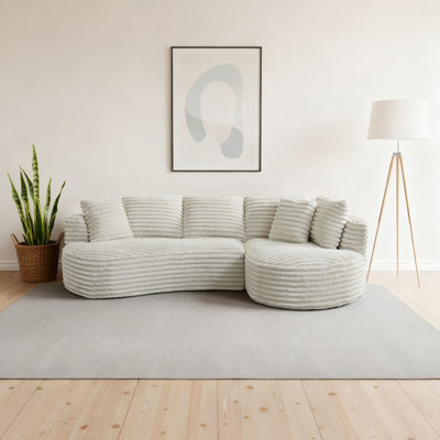 Stylish L-Shaped Corduroy Upholstered Curved Sectional Sofa