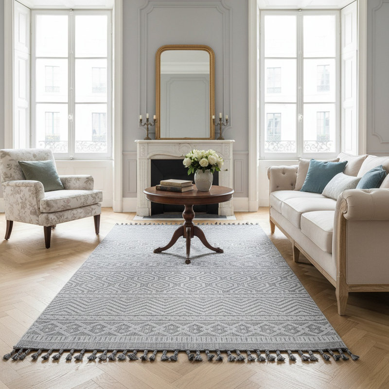 Guros Collection Grey / White Geometric Indoor Outdoor Runner Rug, Rectangle 4' x 6'2"