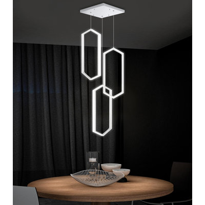 Lustre moderne 14 "à 3 anneaux à DEL à intensité variable argent