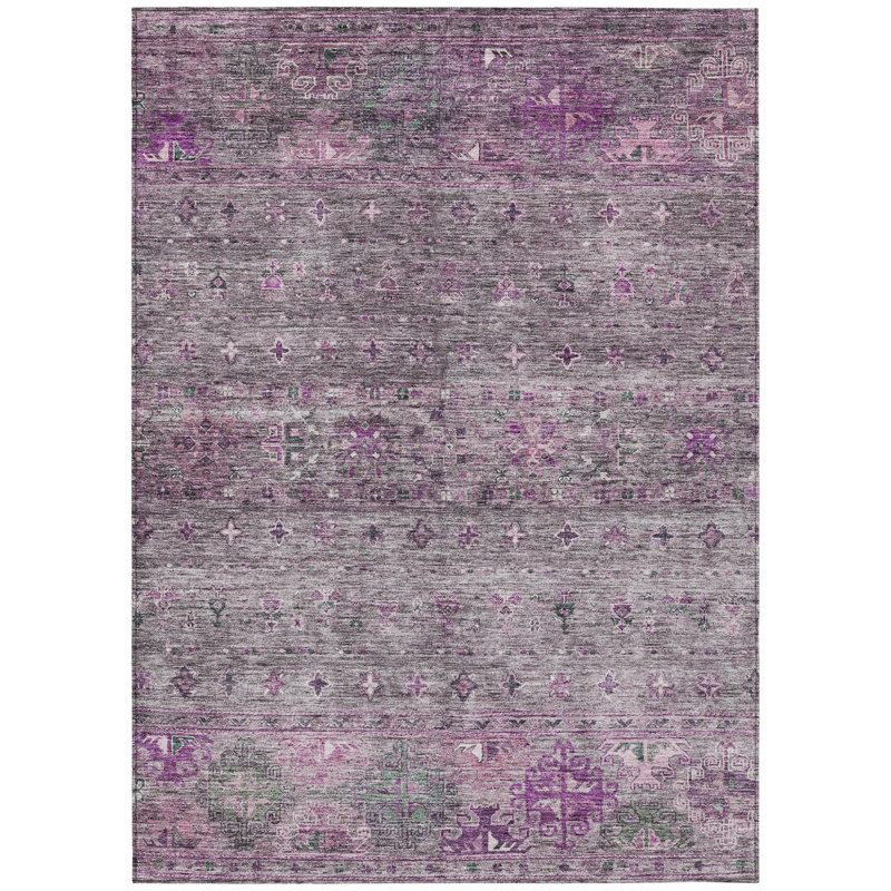 Tapis d'intérieur lavable floral mauve et gris 8 pi x 10 pi