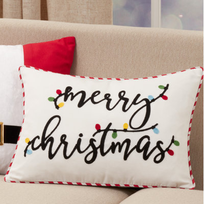 Merry Christmas Lights Design 'Merry Christmas' Rectangular 100% Cotton Pillow Cover
