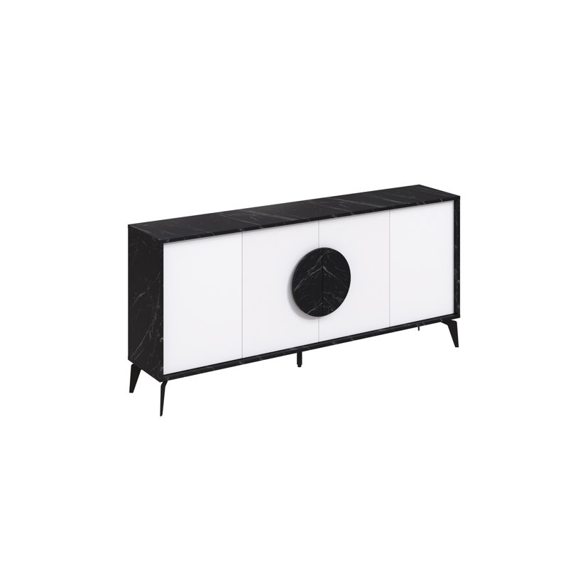 Chani Modern Wide Sideboard Display Unit 180cm, Black Marble/White