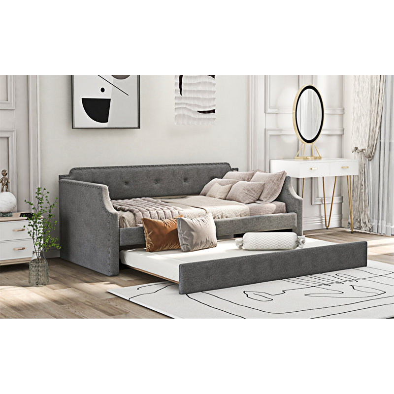 Lit de jour rembourré avec couchette, Gris