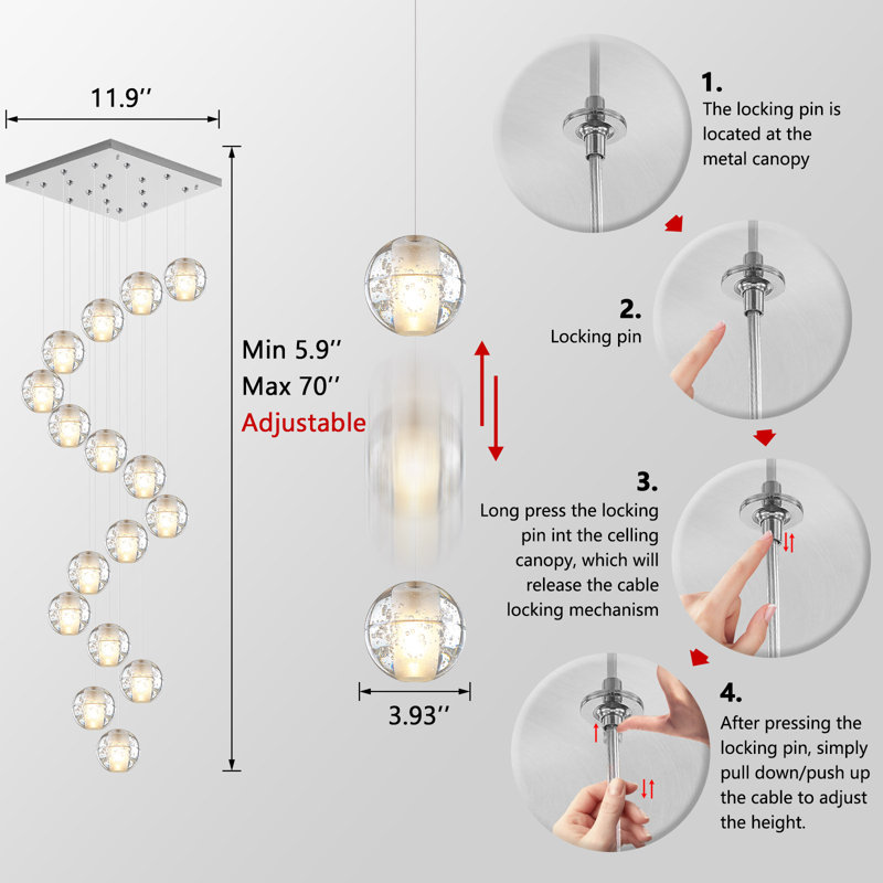 16 Lights Glam Crystal Chandelier Long Light, Silver