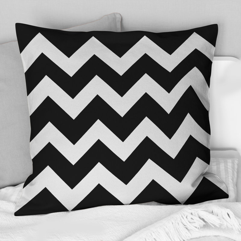 Coussin noir et blanc Midcentury Chevron Print IV - Midcentury, H 16 po x l 16 po