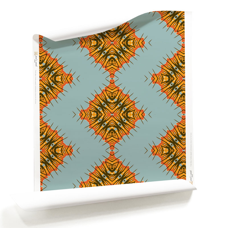 Desert Diamonds (Large) | Intricate Geometric Wallpaper Double Roll, Orange/Blue/Teal