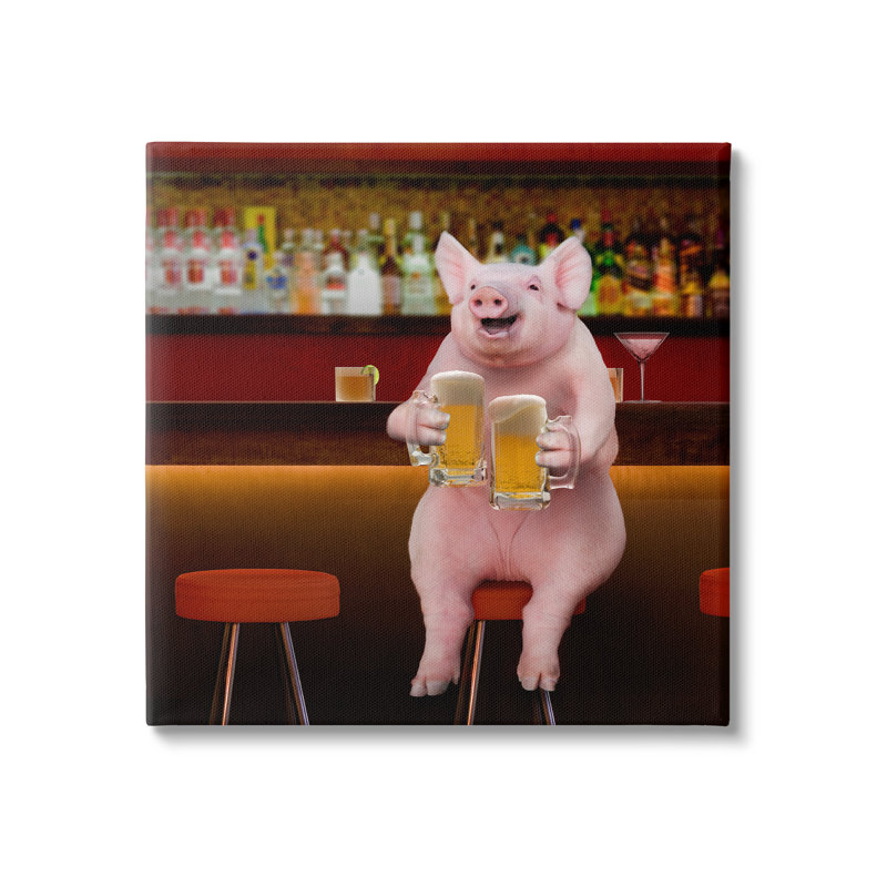 «Stupell Industries», cochon sur un tabouret de bar, art mural par Lund Roeser, H 24 po x l 24 po x P 1,5 po