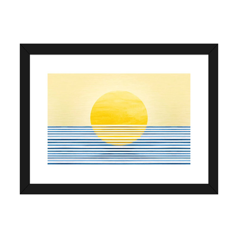 Sunset II-impression d’art graphique abstraite, Blanc, Papier encadré noir, H 16 po x l 24 po x P 1 po