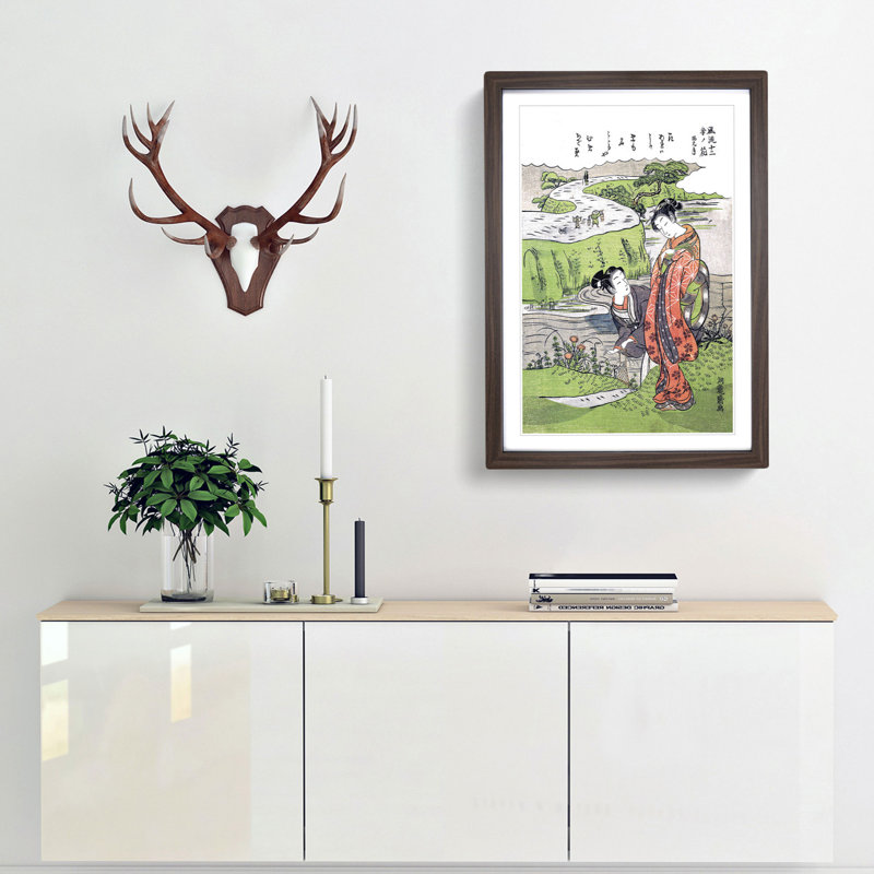 Umemi Tsuki by Isoda Koryusai - Picture Frame Painting Print, 48cm H x 36cm W x 2cm D, Walnut Framed