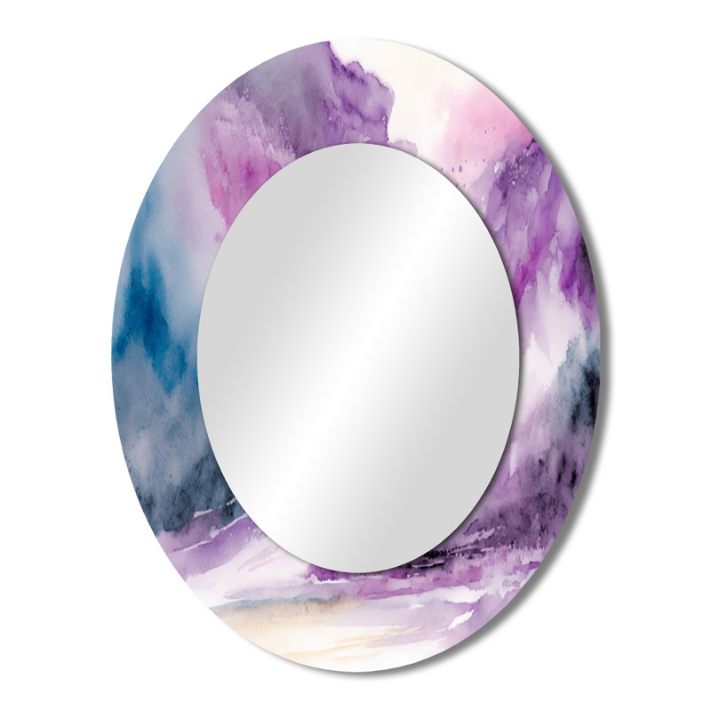 Violet Storm At The Horizon II - Purple Modern Oval Wall Mirror, 43" x 33"