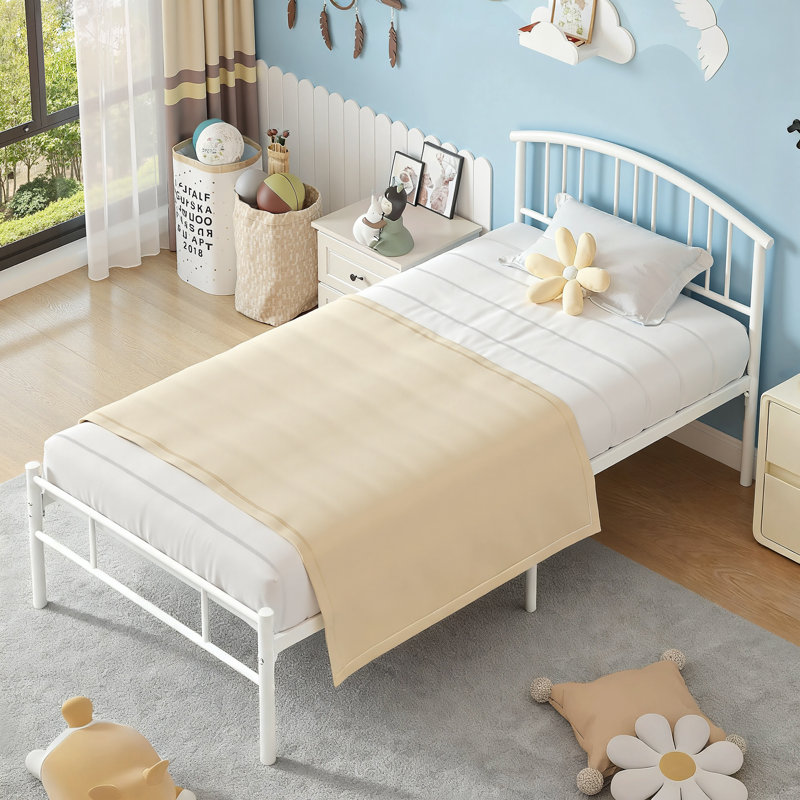 Amberly White Twin Metal Bed Frame (Set of 2), Sturdy Platform with Headboard, Underbed Storage, Easy Assembly, White