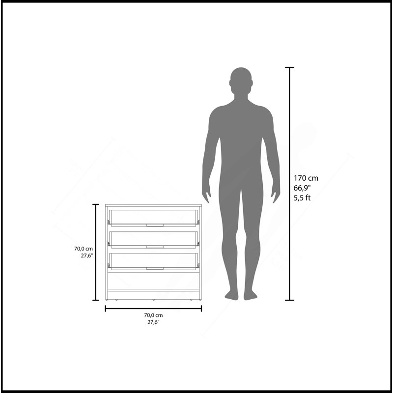Commode à trois tiroirs et tablette ouverte de 27 po de hauteur Alder, chambre à coucher, vestibule, panneau latéral, gris mat - chêne naturel