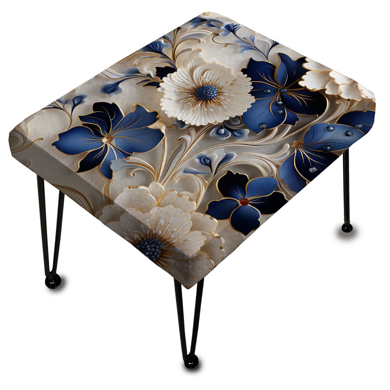 Motif victorien en filigrane de cobalt bleu avec repose-pieds rectangulaire floral