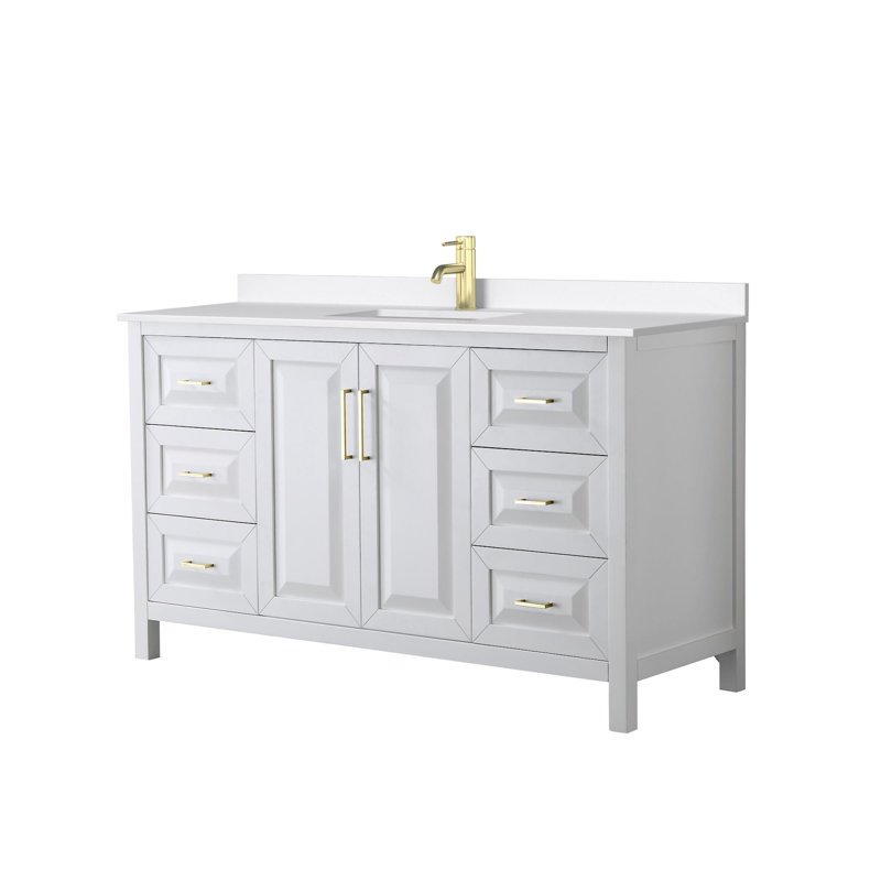 Daria 60'' W Vanity, White, Brushed Gold, White Quartz