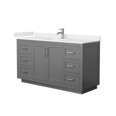 Meuble-lavabo simple autoportant de 60 po avec plateau en quartz Miranda