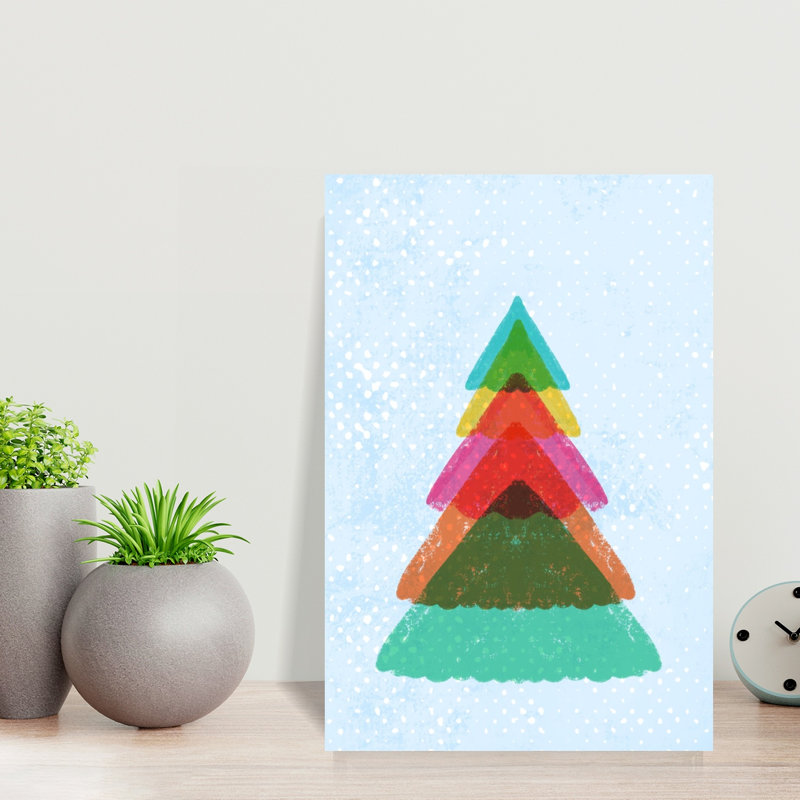 Modern Christmas Tree Abstract Colorful Geometric Christmas Tree Winter Landscape Wall Art Print 1 Piece Wrapped Canvas Wall Art