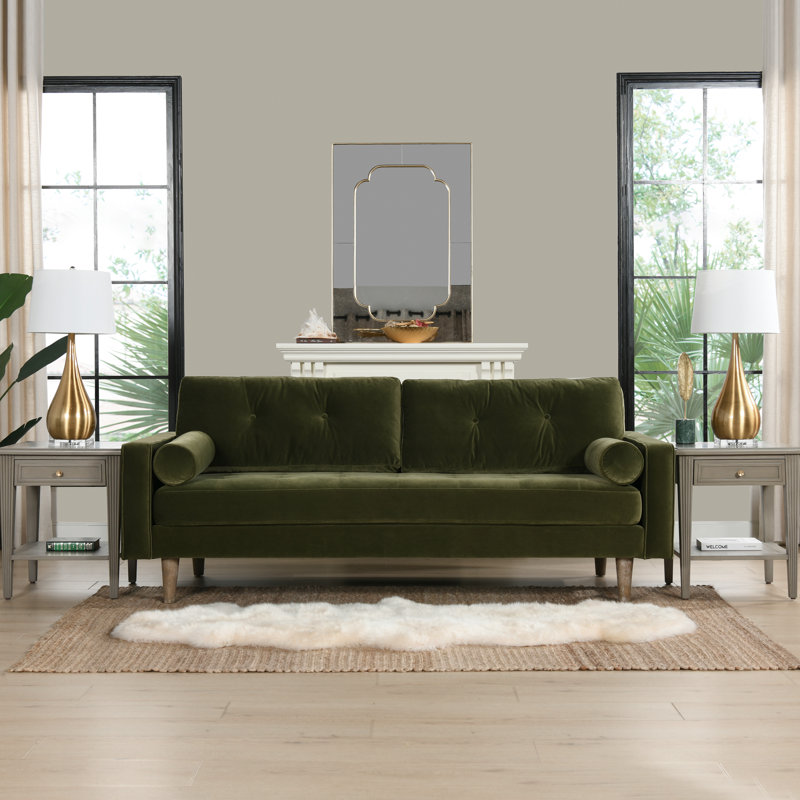 Harker 84'' Upholstered Sofa, Olive Green Velvet