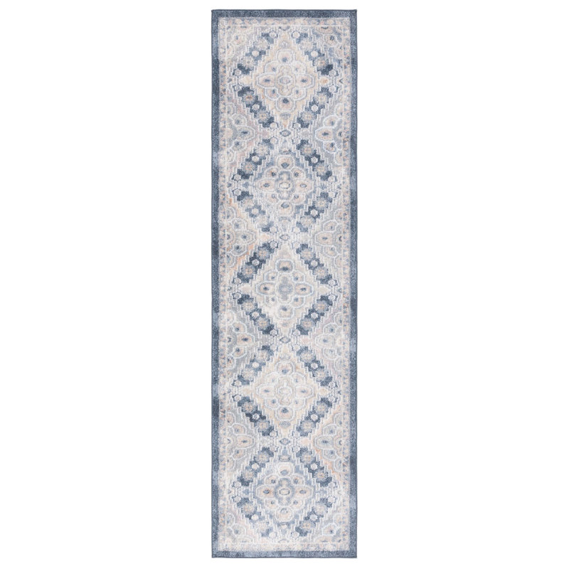 Tapis gris / bleu marine Hulse 220, Tapis de couloir 2 pi 2 po x 8 pi