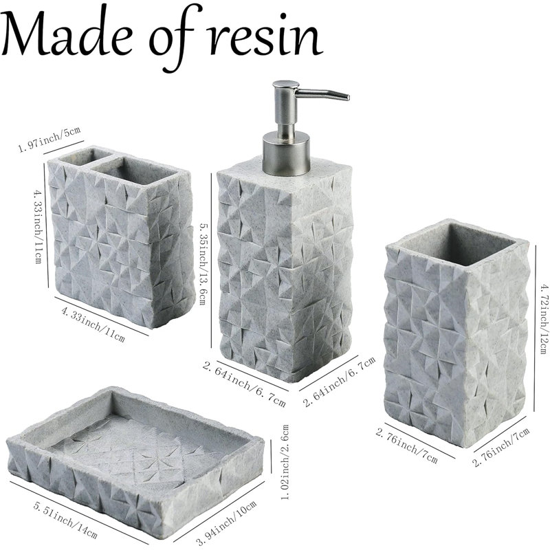 4-piece Bathroom Accessories Set Diamond Pattern Gray