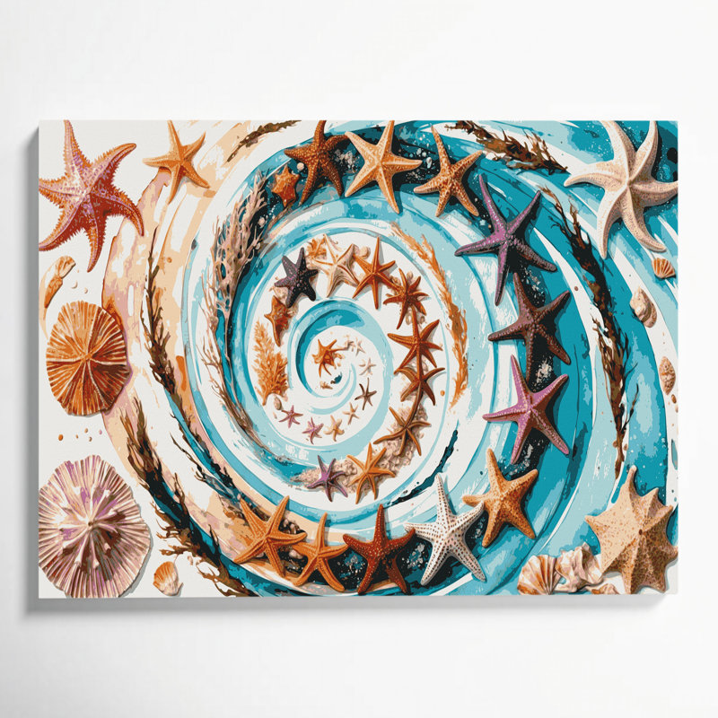 Art mural sur toile blanc, "Coastal Starfish", H 11 po x l 14 po