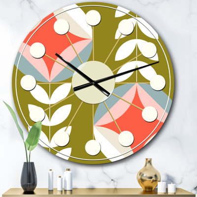 Rétro motif botanique rétro I - horloge murale moderne Mid-Century