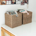 Wicker Storage Baskets with Liners, Sea Grass Handwoven Cube Baskets for Organizing