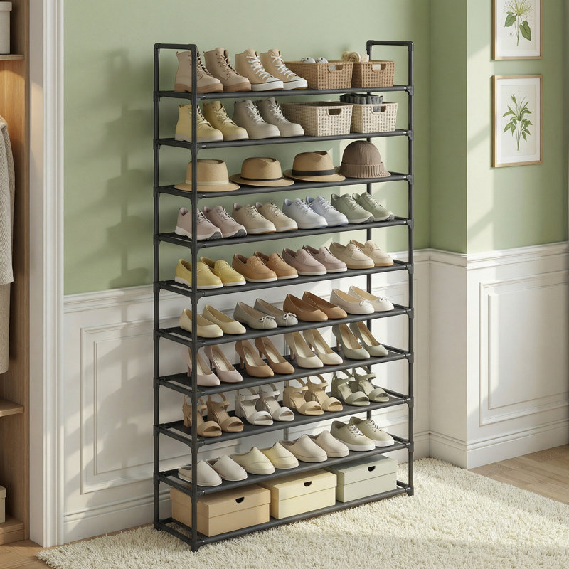 50 Pair Stackable Shoe Rack, Dark Black, 68.9" H x 39.4 " W x 11.4" D