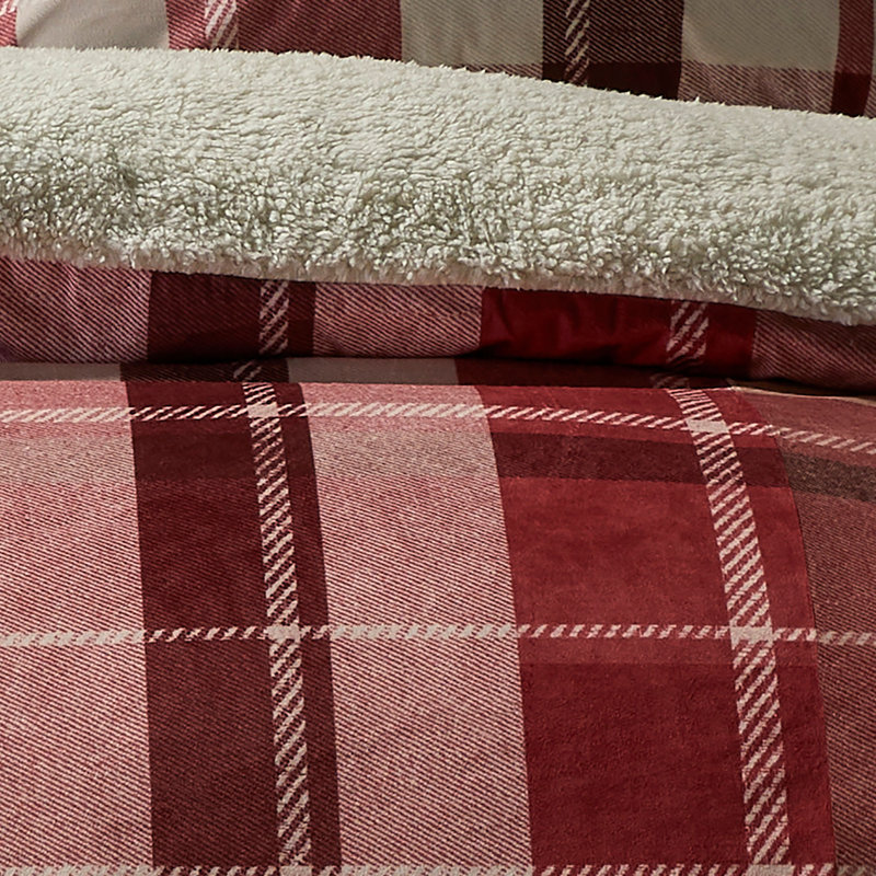 Mulford Check 100% Polyester Chequered Duvet Cover Set with Pillowcases, Red, King Duvet Cover + 2 Standard Pillowcases