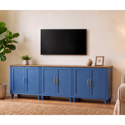 TV Stand For 100 Inch TV Inch TV, 3-In-1 TV Console Table For 75/80/85/90 Inch TV, Entertainment Center With 6 Wood Doors, Blue
