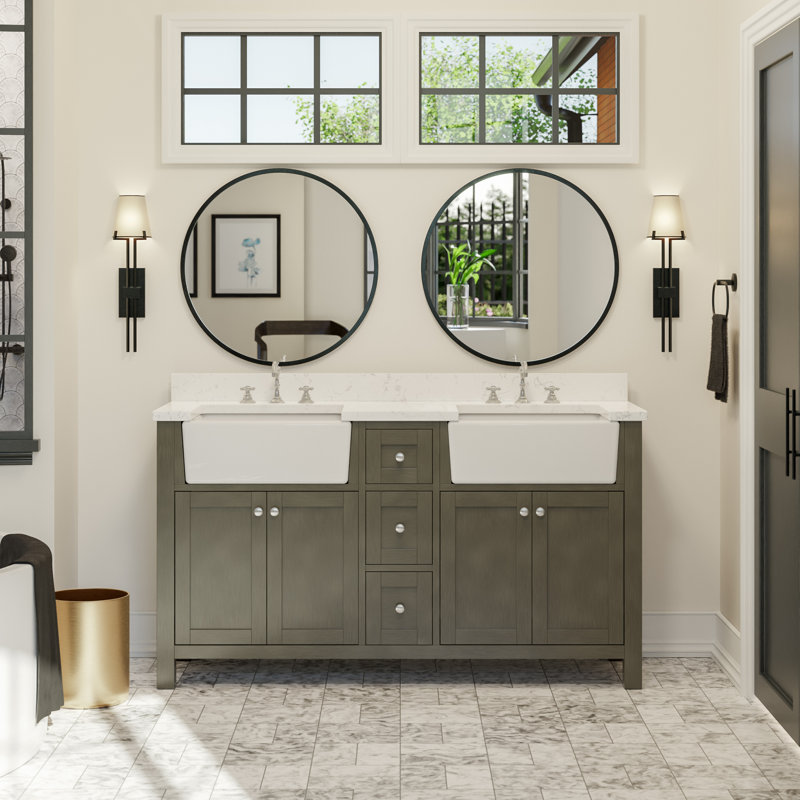 Meuble-lavabo double l 60 po Yorkshire, Gris patiné