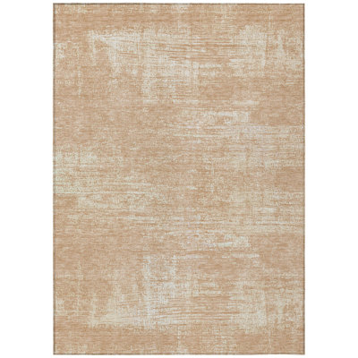 5' X 8' Coral And Salmon Abstract Washable Indoor Outdoor Area Rug