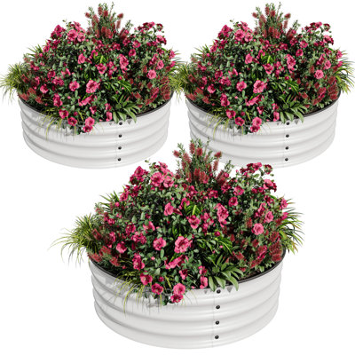 Set of 3 Round Galvanized Steel Raised Garden Bed 2x2x1 ft, Rust-Resistant Circular Metal Planter Kit with Safety Edges for Flowers, Fruits & Herbs