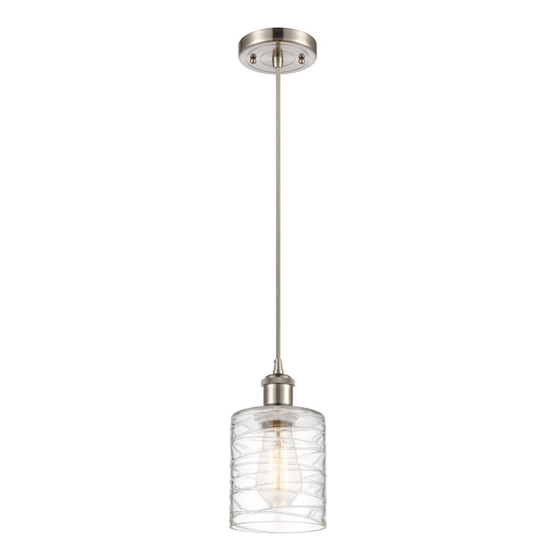 Luminaire suspendu tambour simple à 1 lumière Malcolm, H 8 po x l 5 po x P 5 po, Nickel satiné brossé