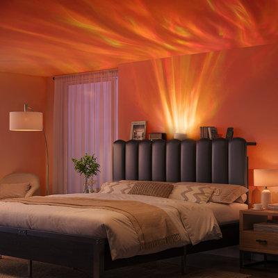 Full PU Leather Upholstered Headboard with Aurora LED Lights & Storage, Height Adjustable for 8-14 inch Mattress