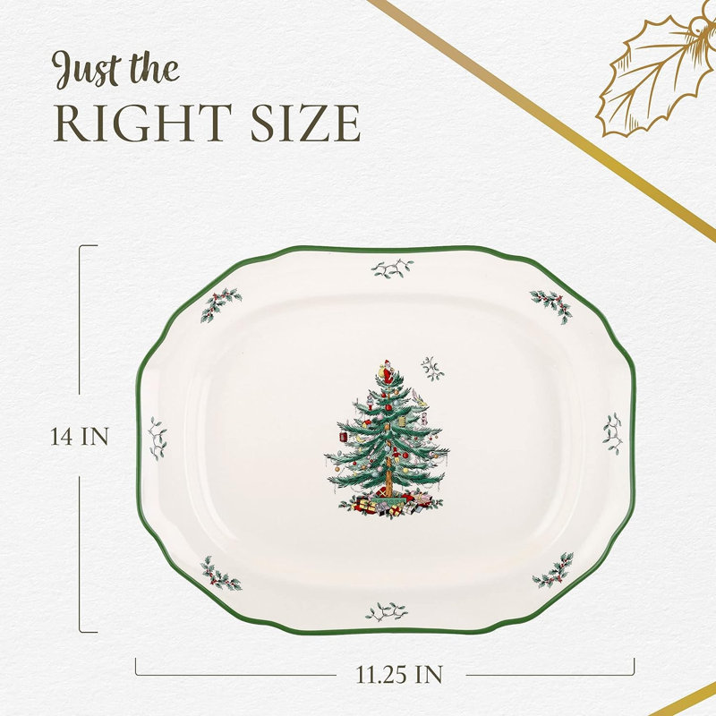 Spode Christmas Tree Sculpted Oval Platter 14"