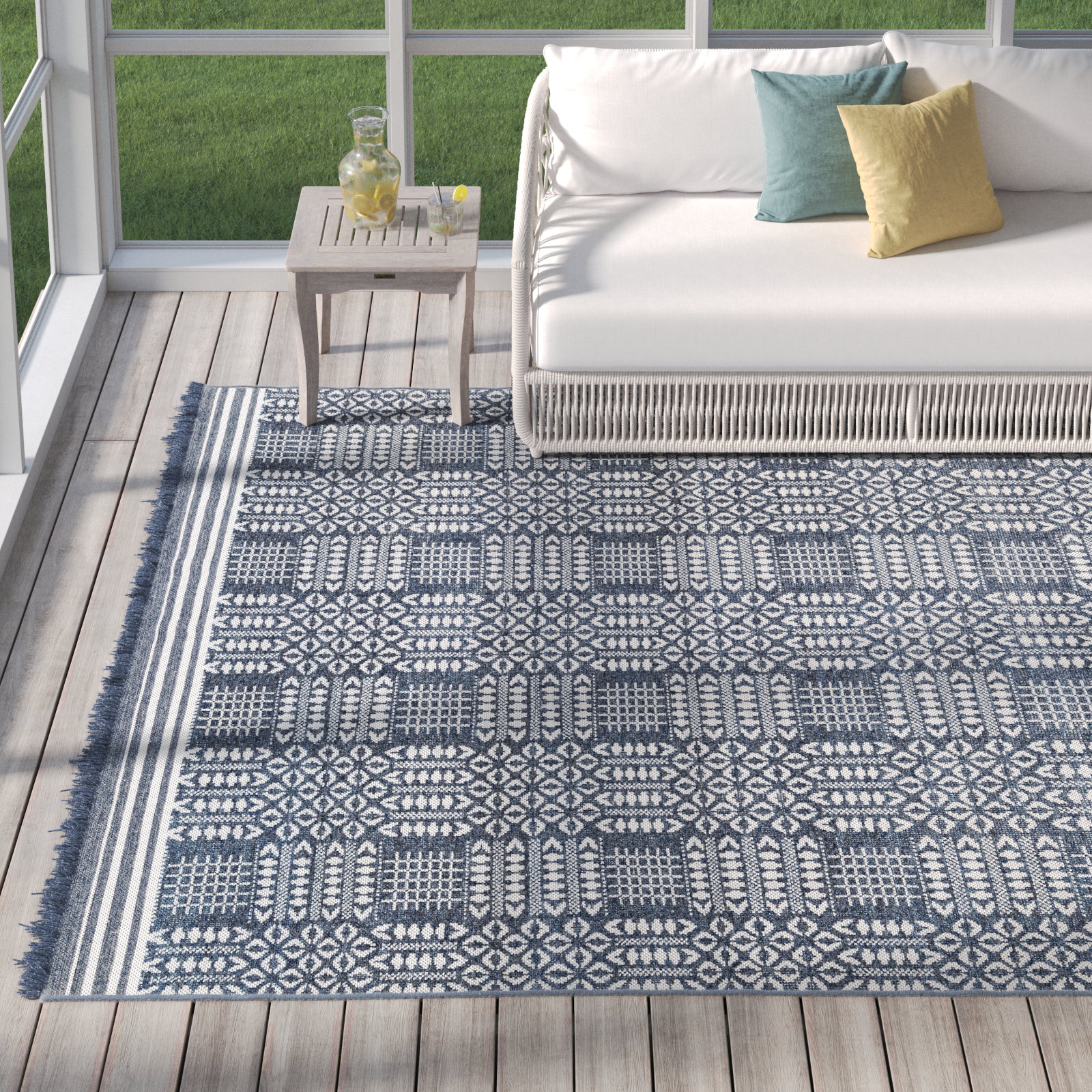 Middlebury Navy White Hand-Knotted Geometric Rug, Rectangle 5' x 8'