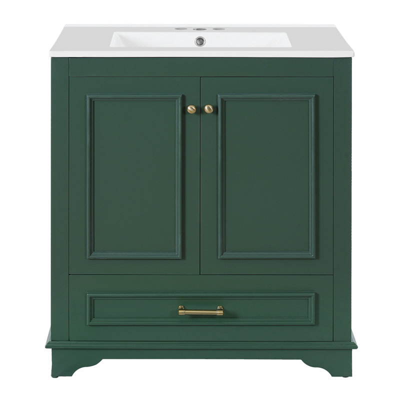 Meuble-lavabo de luxe 30 po avec lavabo en céramique, meuble-lavabo avec 2 grandes portes à fermeture douce, armoire de rangement pour salle de bain