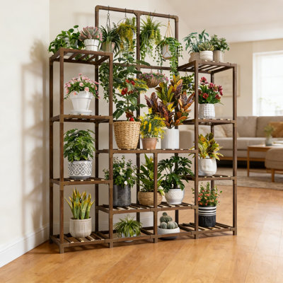 4-Tier Tall Plant Stand For Indoor And Outdoor Use - Large Wood Plant Shelf Holds Up To 18 Pots, Heavy-Duty 520LB Capacity For Patio, Living Room, Balcony, And Garden