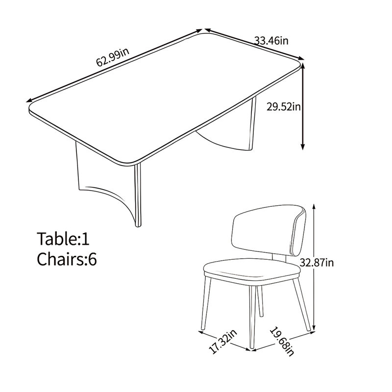 Ensemble de table de salle à manger élégant et stable, H 29,52 po x L 62,99 po x l 33,46 po