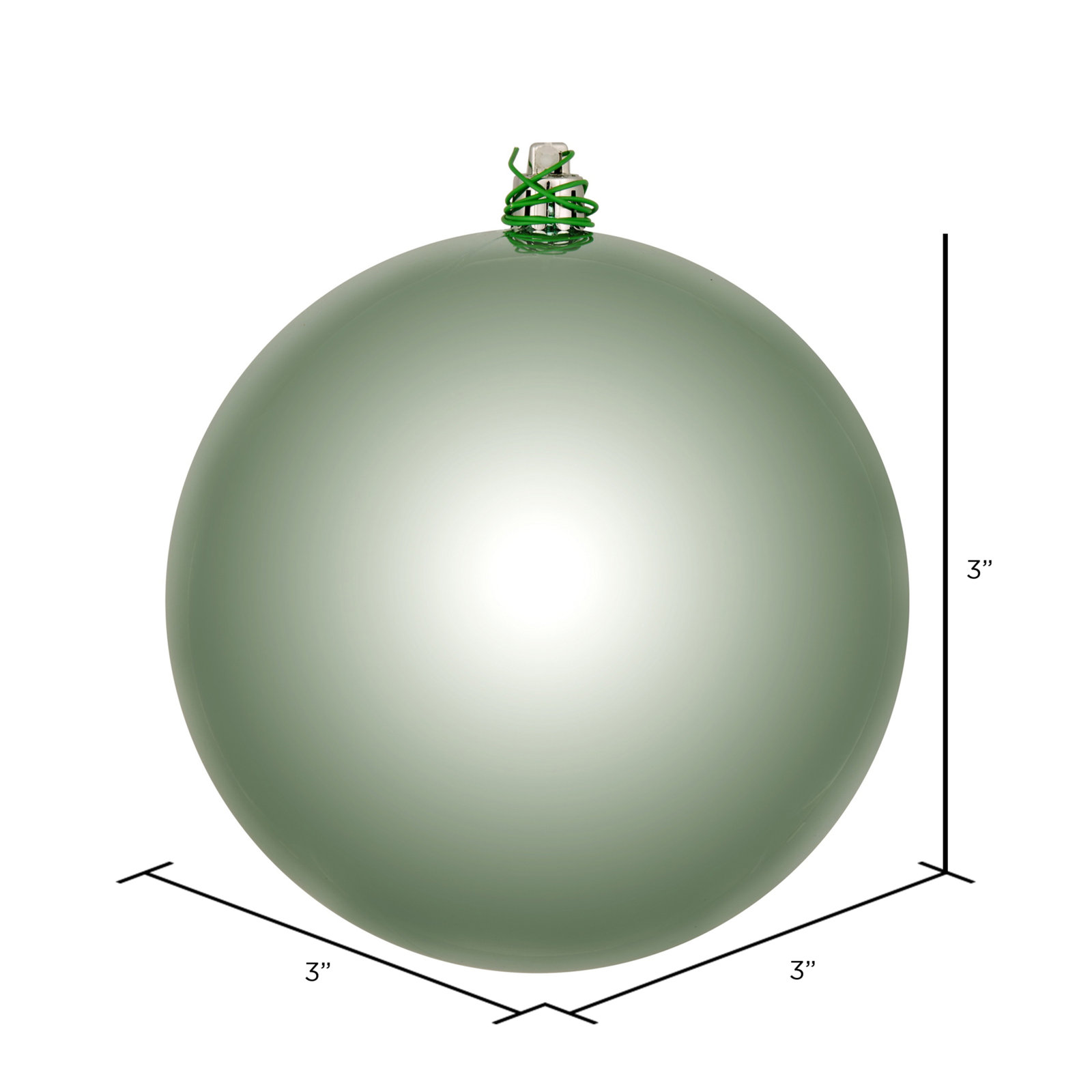 Holiday Décor Ball Ornament, 3" H x 3" W x 3" D, Frosty Mint Shiny